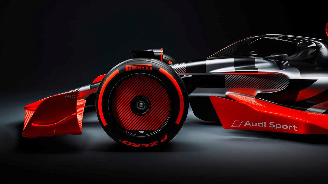 A picture showing the Formula 1 showcar with the Audi launch livery.